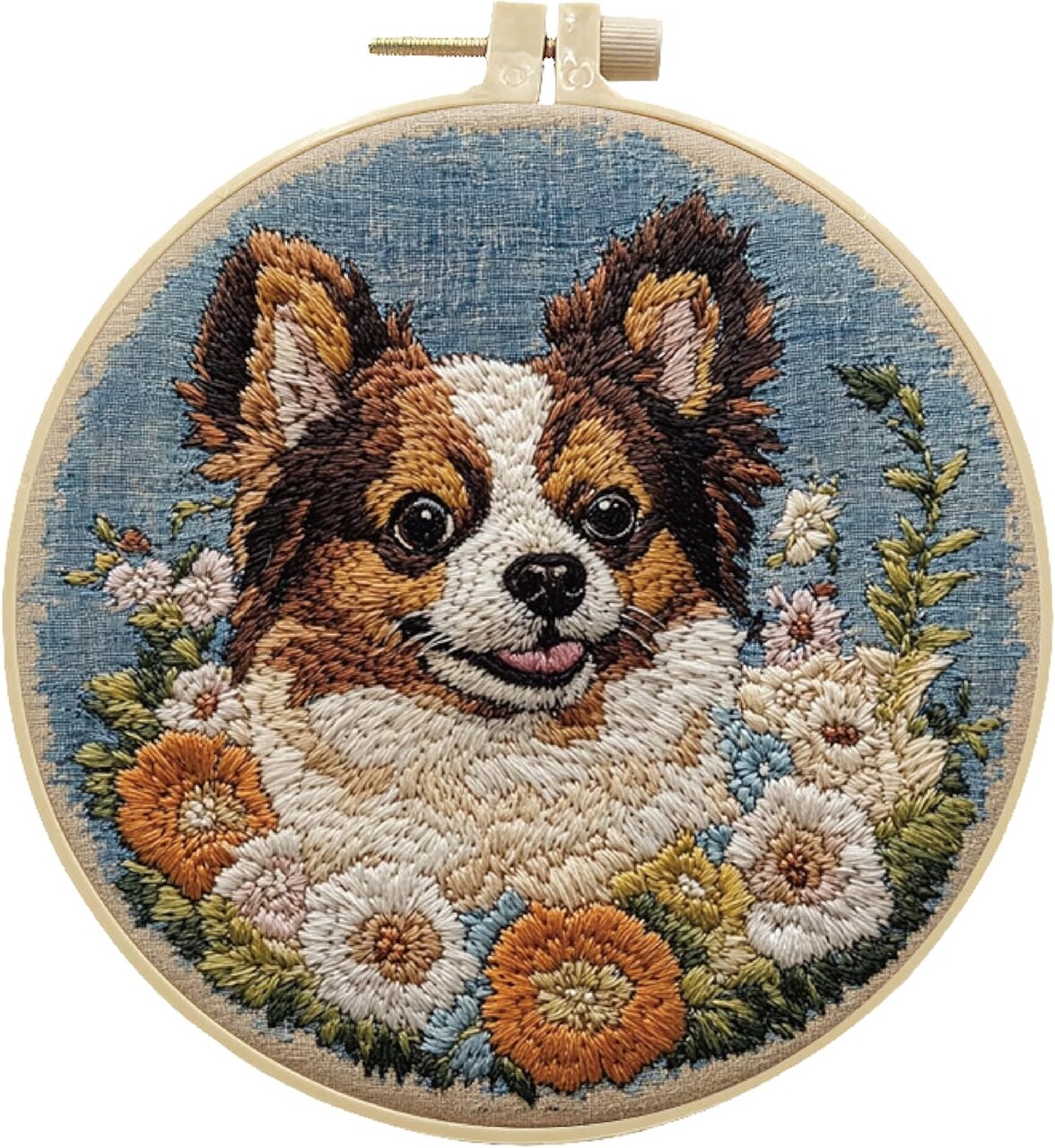 Cute Dog Embroidery Starter Kit – DIY Punch Needle Kit for Beginners with Pre-Printed Fabric, Hoop, Threads & Tools (Brown)